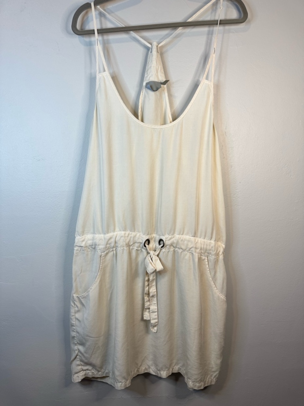 Athleta Cream Drawstring Pocket Tank Dress